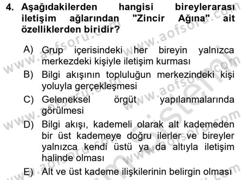 Bireyler Arası İletişim Dersi 2024 - 2025 Yılı Yaz Okulu Sınav Soruları 4. Soru