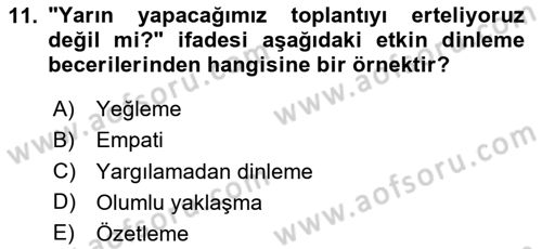 Bireyler Arası İletişim Dersi 2025 - 2026 Yılı (Vize) Ara Sınav Soruları 11. Soru