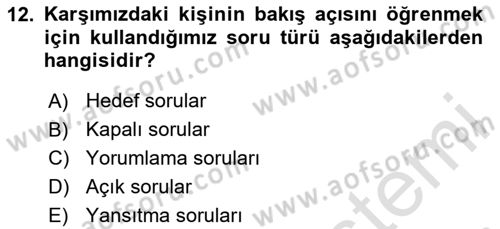 Bireyler Arası İletişim Dersi 2025 - 2026 Yılı (Vize) Ara Sınav Soruları 12. Soru