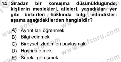 Bireyler Arası İletişim Dersi 2025 - 2026 Yılı (Vize) Ara Sınav Soruları 14. Soru