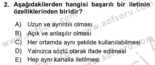 Bireyler Arası İletişim Dersi 2025 - 2026 Yılı (Vize) Ara Sınav Soruları 2. Soru
