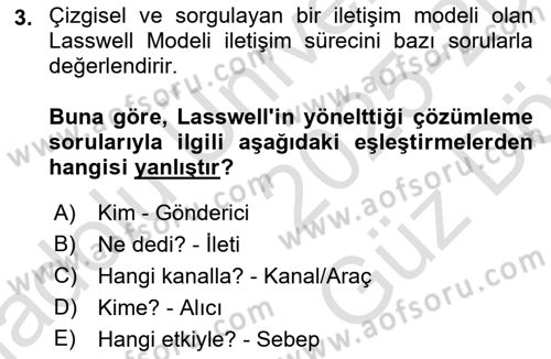 Bireyler Arası İletişim Dersi 2025 - 2026 Yılı (Vize) Ara Sınav Soruları 3. Soru