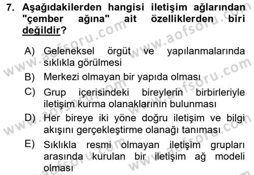 Bireyler Arası İletişim Dersi 2025 - 2026 Yılı (Vize) Ara Sınav Soruları 7. Soru