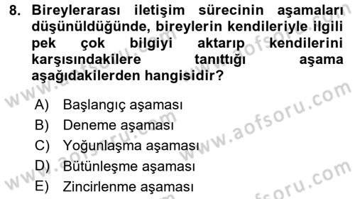 Bireyler Arası İletişim Dersi 2025 - 2026 Yılı (Vize) Ara Sınav Soruları 8. Soru