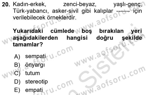 Bireylerarası İletişim Dersi 2018 - 2019 Yılı 3 Ders Sınavı 20. Soru