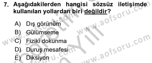 Bireylerarası İletişim Dersi 2018 - 2019 Yılı Yaz Okulu Sınavı 7. Soru