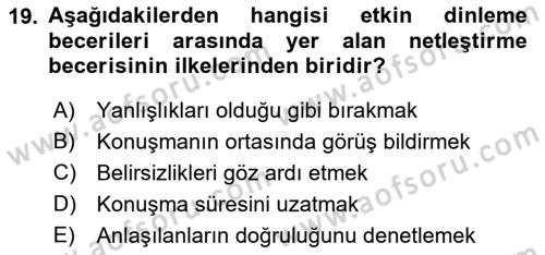 Bireylerarası İletişim Dersi 2019 - 2020 Yılı (Vize) Ara Sınavı 19. Soru