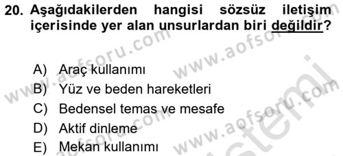 Bireylerarası İletişim Dersi 2019 - 2020 Yılı (Vize) Ara Sınavı 20. Soru