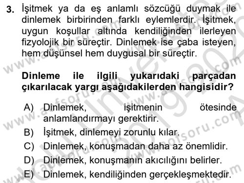 Bireylerarası İletişim Dersi 2019 - 2020 Yılı (Vize) Ara Sınavı 3. Soru