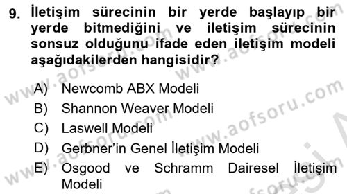 Bireylerarası İletişim Dersi 2019 - 2020 Yılı (Vize) Ara Sınavı 9. Soru