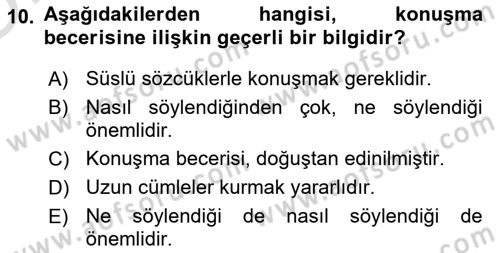 Bireylerarası İletişim Dersi 2020 - 2021 Yılı Yaz Okulu Sınavı 10. Soru