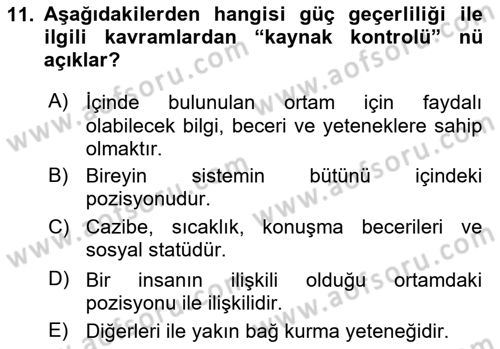 Bireylerarası İletişim Dersi 2020 - 2021 Yılı Yaz Okulu Sınavı 11. Soru