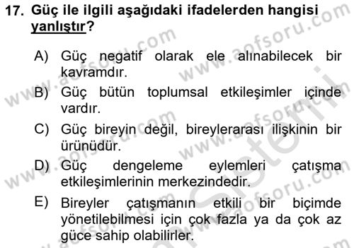 Bireylerarası İletişim Dersi 2020 - 2021 Yılı Yaz Okulu Sınavı 17. Soru