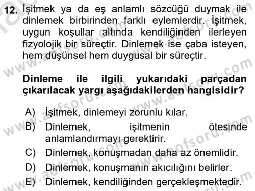 Bireylerarası İletişim Dersi 2022 - 2023 Yılı (Vize) Ara Sınavı 12. Soru