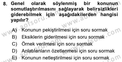 Bireylerarası İletişim Dersi 2022 - 2023 Yılı Yaz Okulu Sınavı 8. Soru