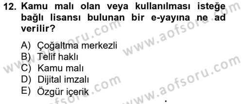Yeni İletişim Teknolojileri Dersi 2012 - 2013 Yılı (Vize) Ara Sınav Soruları 12. Soru