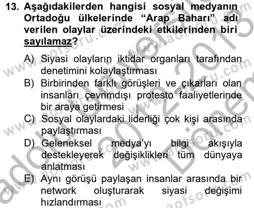 Yeni İletişim Teknolojileri Dersi 2012 - 2013 Yılı (Final) Dönem Sonu Sınav Soruları 13. Soru
