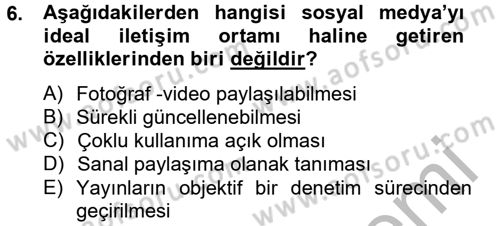 Yeni İletişim Teknolojileri Dersi 2012 - 2013 Yılı (Final) Dönem Sonu Sınav Soruları 6. Soru