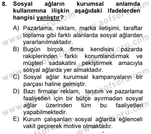 Yeni İletişim Teknolojileri Dersi 2013 - 2014 Yılı Tek Ders Sınav Soruları 8. Soru