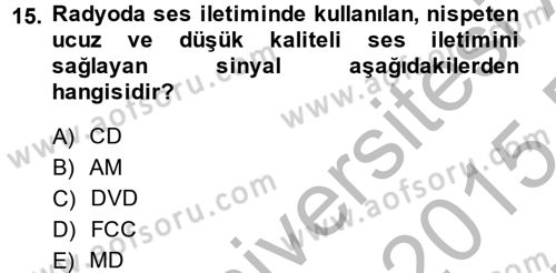 Yeni İletişim Teknolojileri Dersi 2014 - 2015 Yılı (Vize) Ara Sınavı 15. Soru