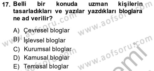 Yeni İletişim Teknolojileri Dersi 2014 - 2015 Yılı (Vize) Ara Sınavı 17. Soru