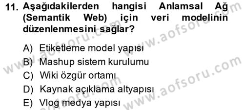 Yeni İletişim Teknolojileri Dersi 2014 - 2015 Yılı (Final) Dönem Sonu Sınav Soruları 11. Soru