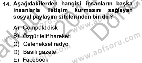 Yeni İletişim Teknolojileri Dersi 2014 - 2015 Yılı (Final) Dönem Sonu Sınav Soruları 14. Soru