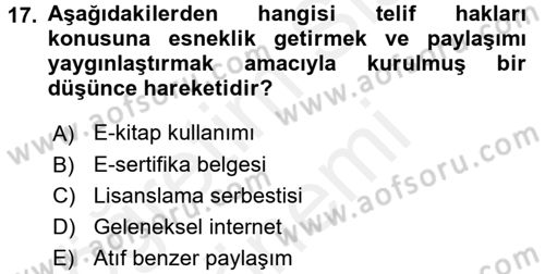 Yeni İletişim Teknolojileri Dersi 2015 - 2016 Yılı (Vize) Ara Sınav Soruları 17. Soru