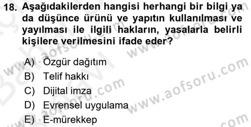 Yeni İletişim Teknolojileri Dersi 2015 - 2016 Yılı (Vize) Ara Sınav Soruları 18. Soru