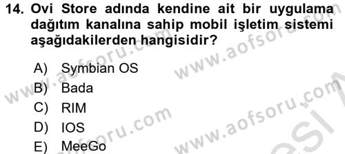 Yeni İletişim Teknolojileri Dersi 2015 - 2016 Yılı (Final) Dönem Sonu Sınavı 14. Soru