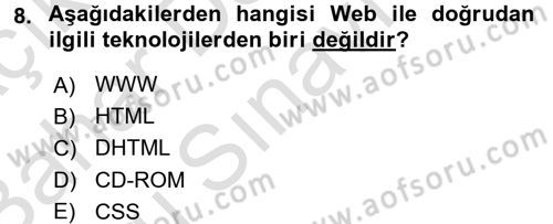Yeni İletişim Teknolojileri Dersi 2015 - 2016 Yılı (Final) Dönem Sonu Sınav Soruları 8. Soru