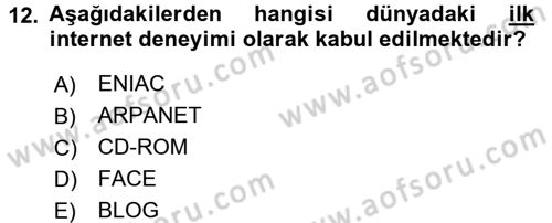 Yeni İletişim Teknolojileri Dersi 2015 - 2016 Yılı Tek Ders Sınav Soruları 12. Soru
