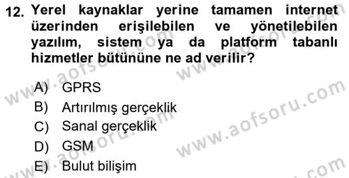 Yeni İletişim Teknolojileri Dersi 2016 - 2017 Yılı 3 Ders Sınav Soruları 12. Soru