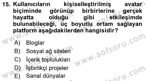 Yeni İletişim Teknolojileri Dersi 2016 - 2017 Yılı 3 Ders Sınav Soruları 15. Soru