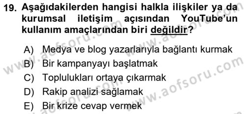Yeni İletişim Teknolojileri Dersi 2016 - 2017 Yılı 3 Ders Sınav Soruları 19. Soru