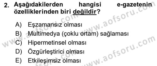 Yeni İletişim Teknolojileri Dersi 2016 - 2017 Yılı 3 Ders Sınav Soruları 2. Soru