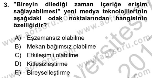 Yeni İletişim Teknolojileri Dersi 2016 - 2017 Yılı 3 Ders Sınav Soruları 3. Soru