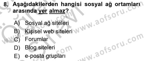 Yeni İletişim Teknolojileri Dersi 2016 - 2017 Yılı 3 Ders Sınav Soruları 8. Soru