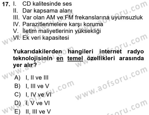 Yeni İletişim Teknolojileri Dersi 2016 - 2017 Yılı (Vize) Ara Sınav Soruları 17. Soru