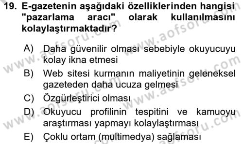 Yeni İletişim Teknolojileri Dersi 2016 - 2017 Yılı (Vize) Ara Sınav Soruları 19. Soru