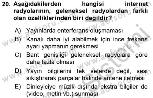 Yeni İletişim Teknolojileri Dersi 2016 - 2017 Yılı (Vize) Ara Sınav Soruları 20. Soru