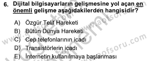 Yeni İletişim Teknolojileri Dersi 2016 - 2017 Yılı (Vize) Ara Sınav Soruları 6. Soru