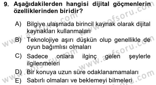 Yeni İletişim Teknolojileri Dersi 2016 - 2017 Yılı (Vize) Ara Sınav Soruları 9. Soru