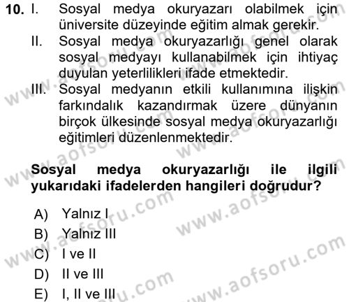 Yeni İletişim Teknolojileri Dersi 2016 - 2017 Yılı (Final) Dönem Sonu Sınav Soruları 10. Soru