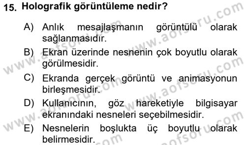 Yeni İletişim Teknolojileri Dersi 2017 - 2018 Yılı 3 Ders Sınav Soruları 15. Soru