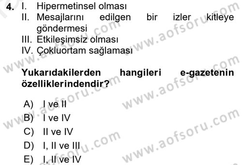 Yeni İletişim Teknolojileri Dersi 2017 - 2018 Yılı 3 Ders Sınav Soruları 4. Soru