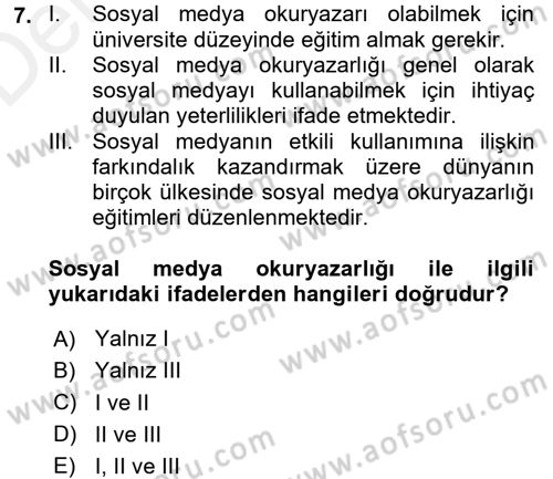 Yeni İletişim Teknolojileri Dersi 2017 - 2018 Yılı 3 Ders Sınav Soruları 7. Soru