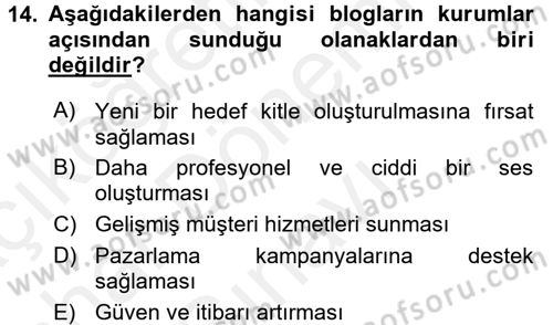 Yeni İletişim Teknolojileri Dersi 2017 - 2018 Yılı (Final) Dönem Sonu Sınav Soruları 14. Soru