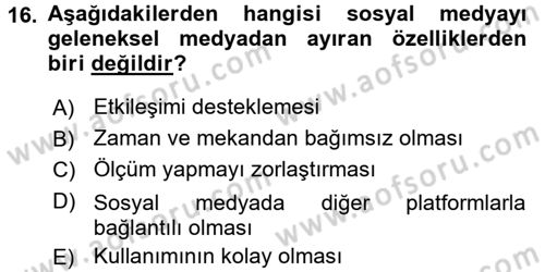 Yeni İletişim Teknolojileri Dersi 2017 - 2018 Yılı (Final) Dönem Sonu Sınav Soruları 16. Soru