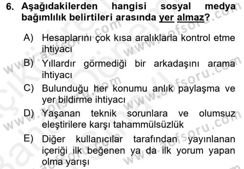 Yeni İletişim Teknolojileri Dersi 2017 - 2018 Yılı (Final) Dönem Sonu Sınav Soruları 6. Soru